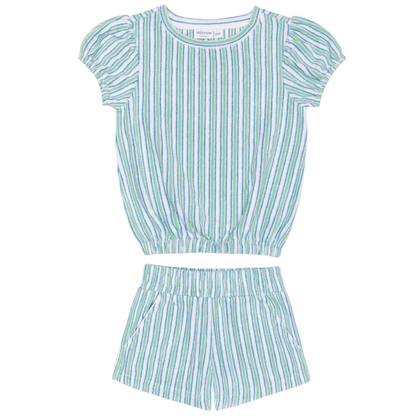 girls tamarin stripe french terry top and short set