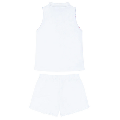girls shell white french terry tennis tank top and short set