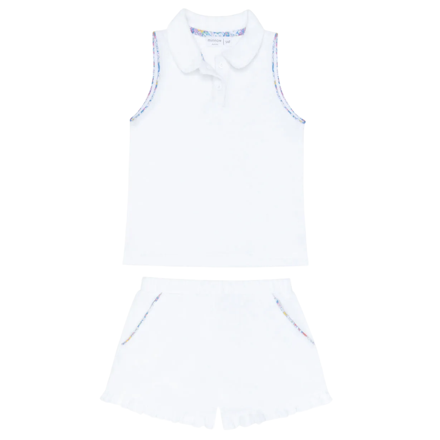 girls shell white french terry tennis tank top and short set
