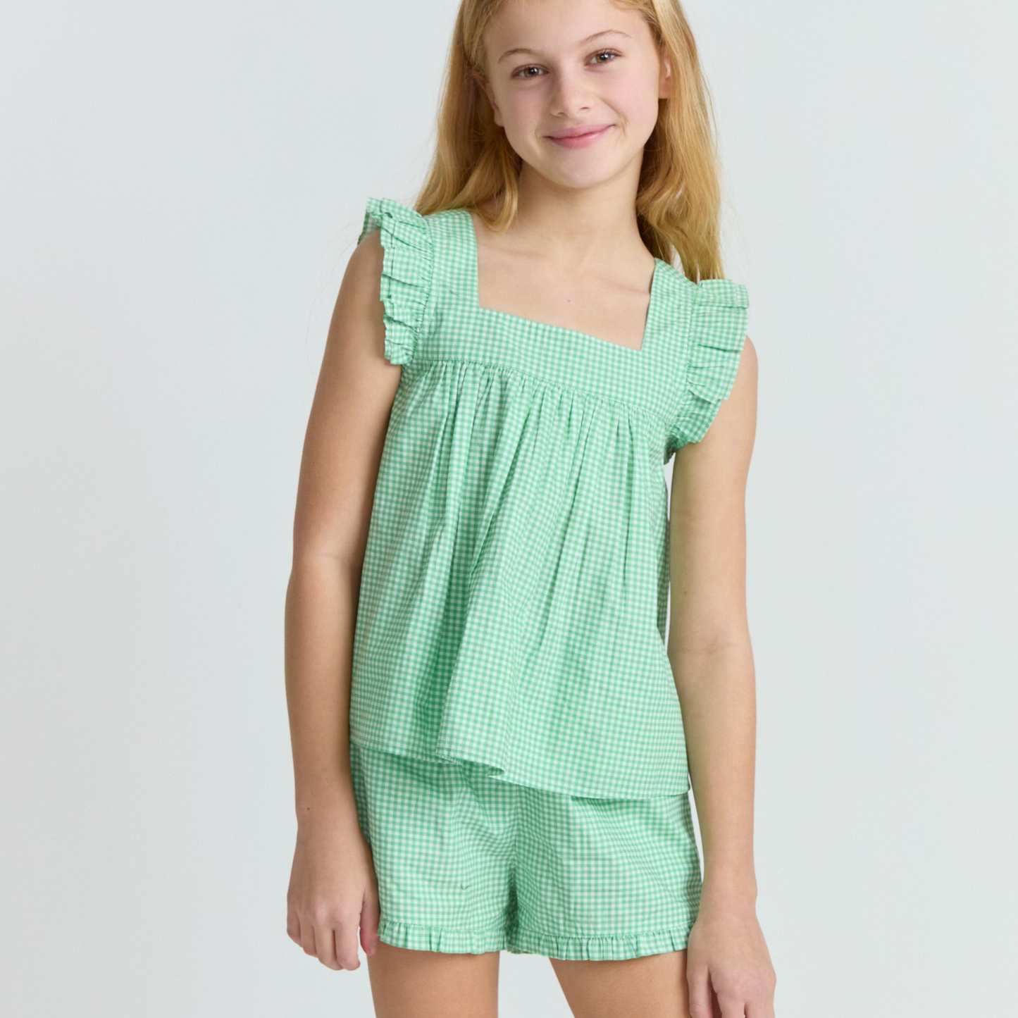 girls gustavia gingham ruffle top and short set