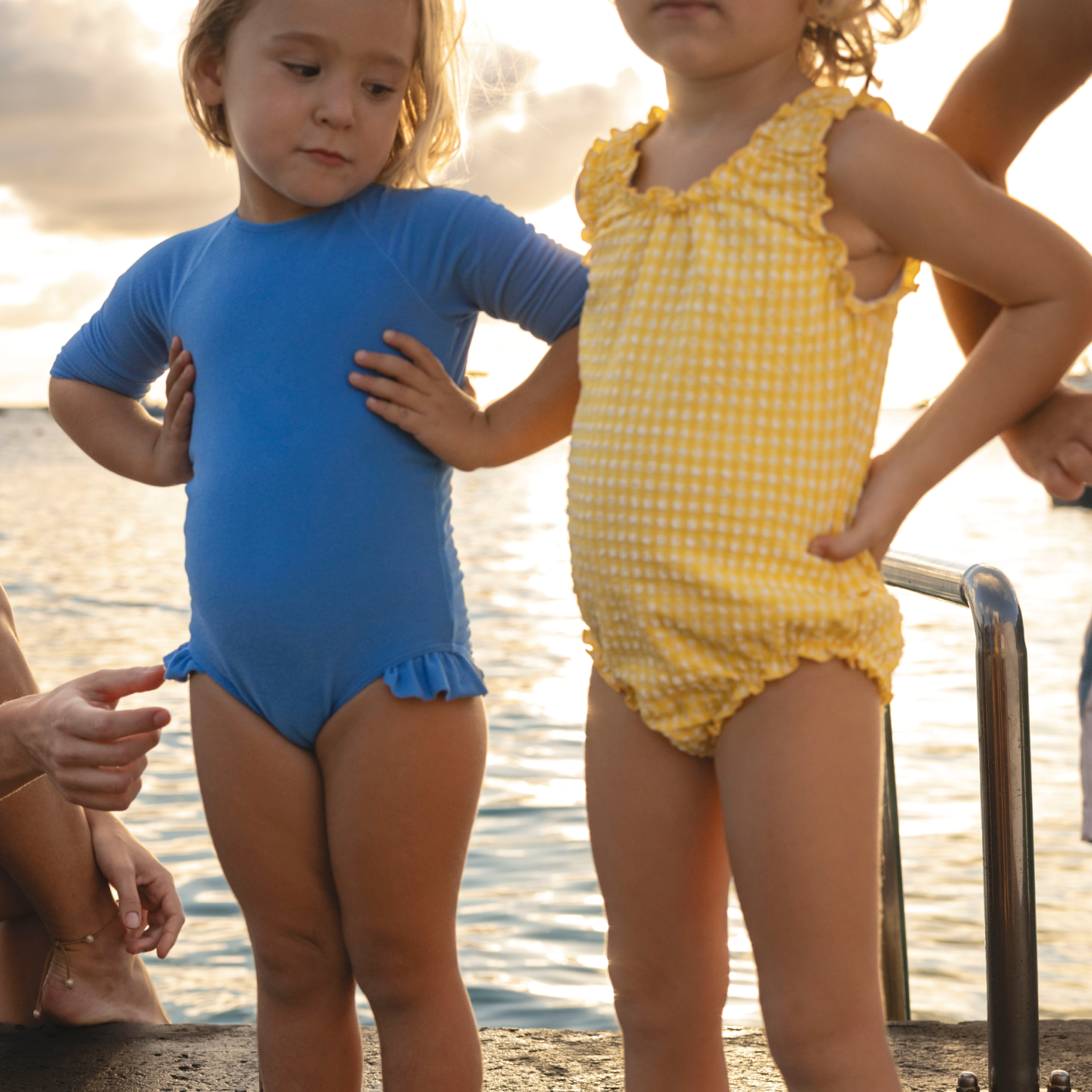 girls deep sea blue terry quarter sleeve rashguard one piece