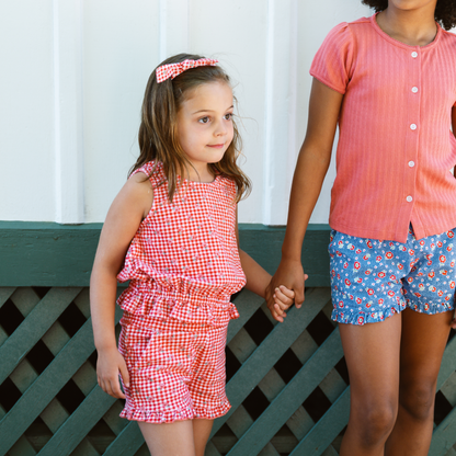 girls cranberry gingham french terry set