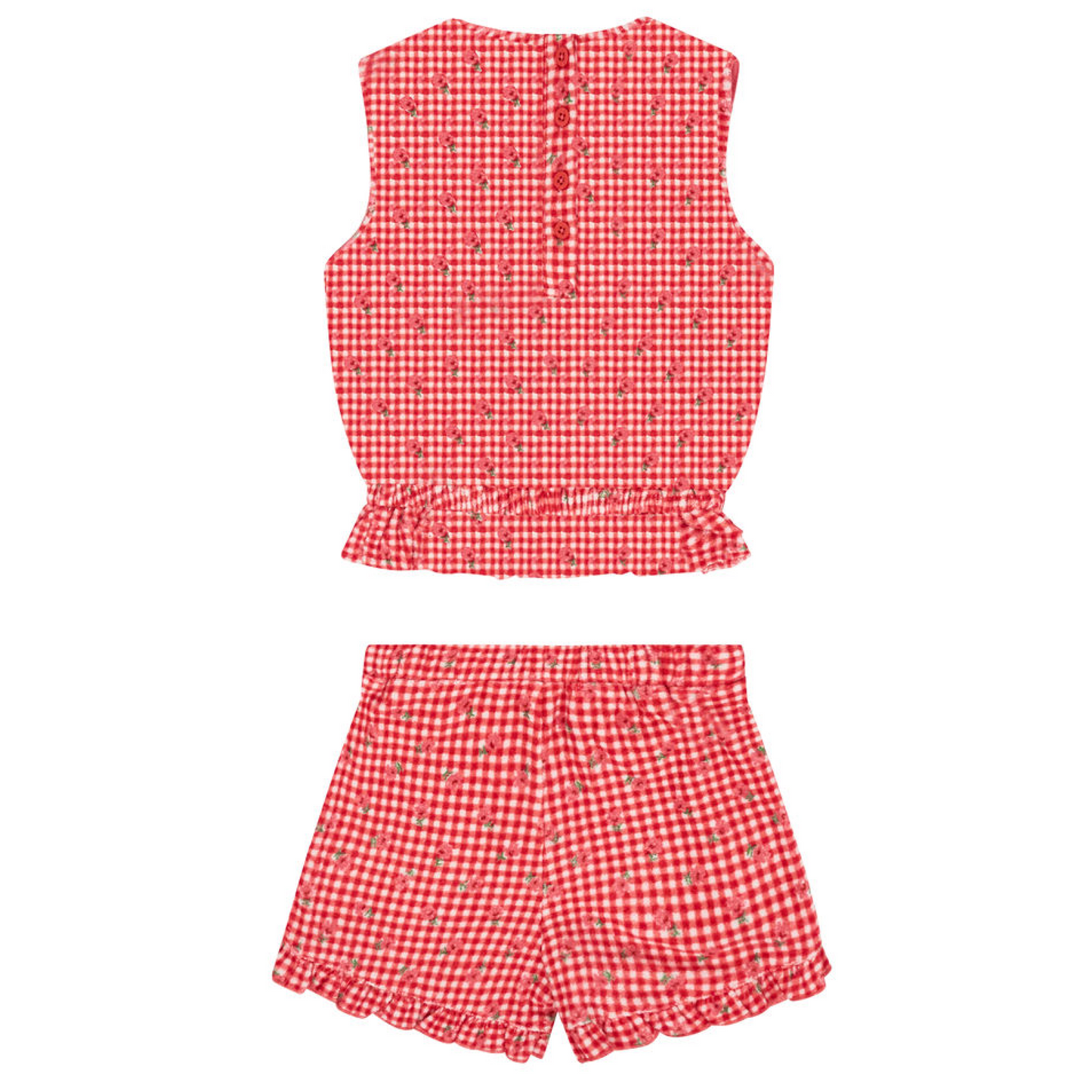 girls cranberry gingham french terry set