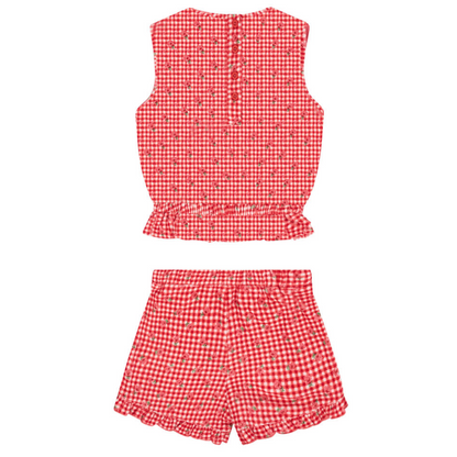 girls cranberry gingham french terry set