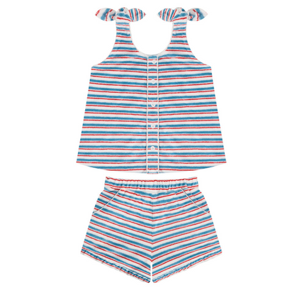 girls jetty stripe french terry tie knot set