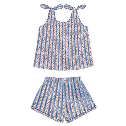 girls strawberry patch tie knot tank and short set