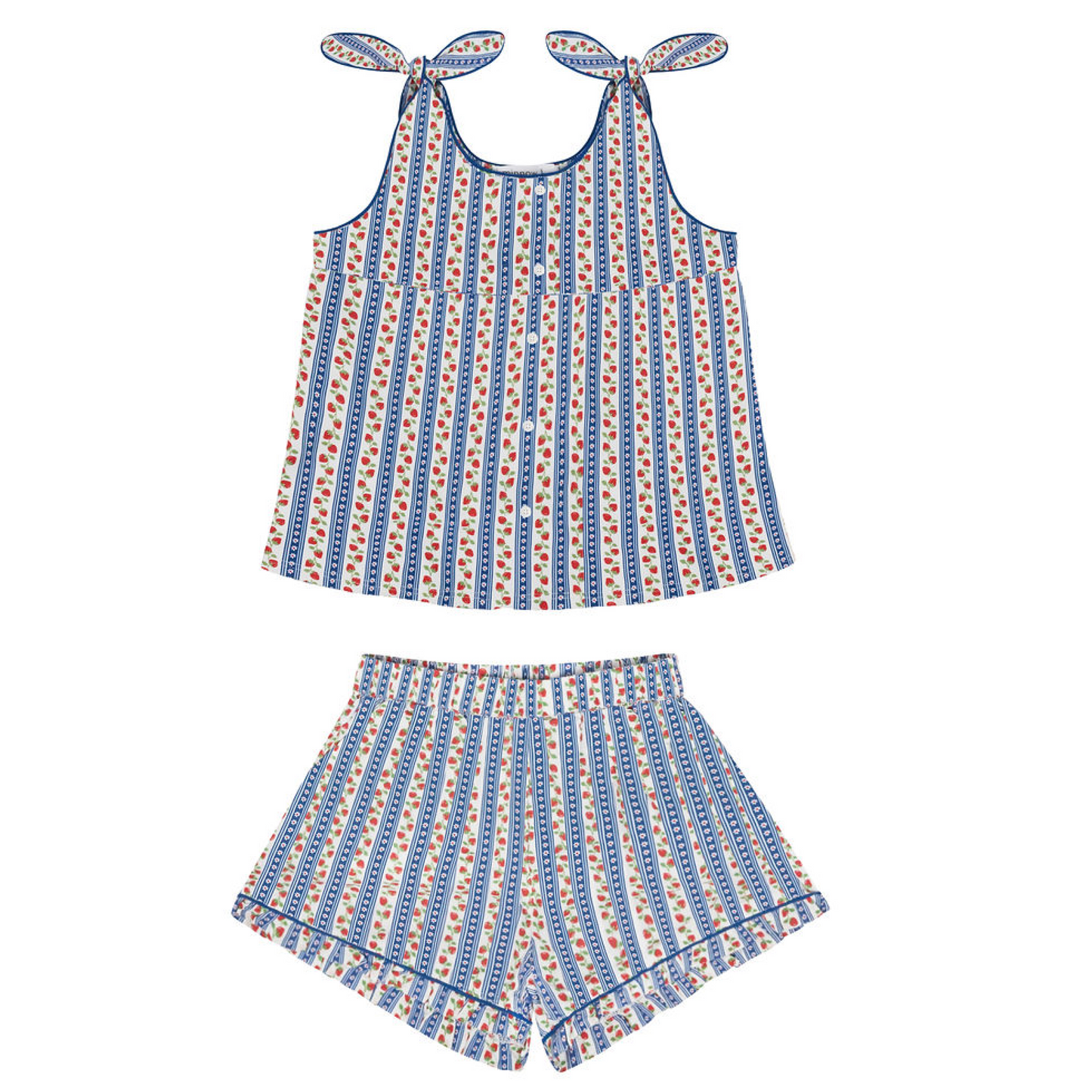girls strawberry patch tie knot tank and short set