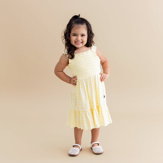 Smocked Dress in Gingham Chamomile