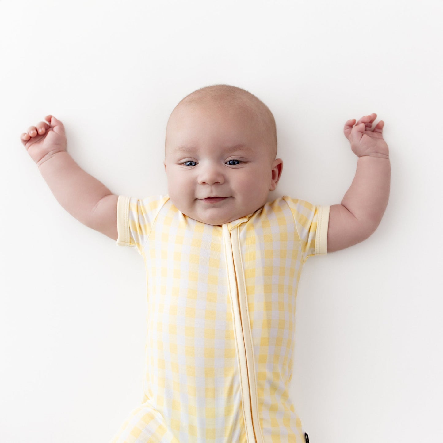 Zipper Shortall Romper in Gingham Chamomile