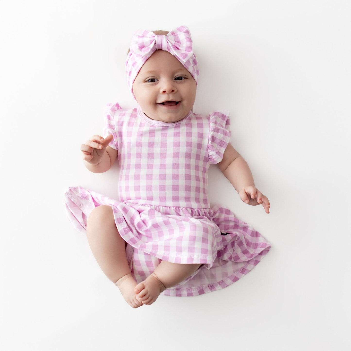 Twirl Bodysuit Dress in Gingham Thistle