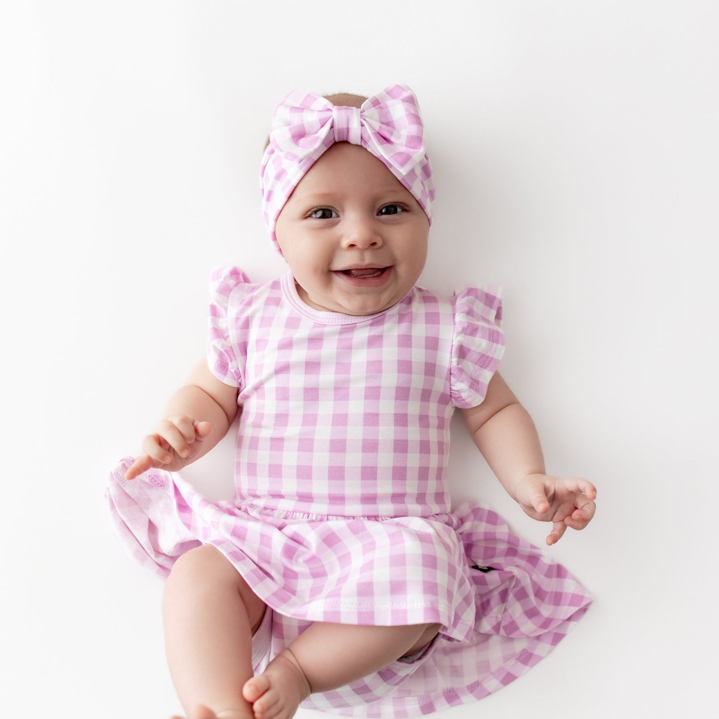 Twirl Bodysuit Dress in Gingham Thistle