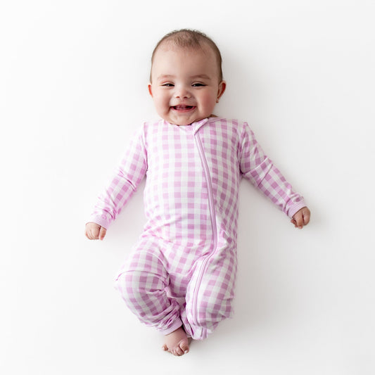 Zippered Romper in Gingham Thistle