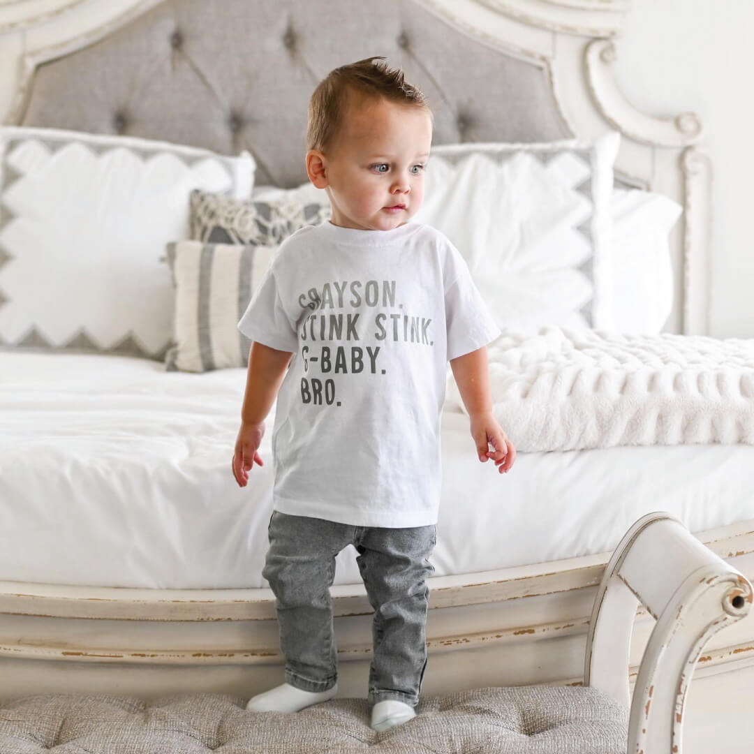 Personalized Green Nickname Color Block Kids Graphic Tee | White