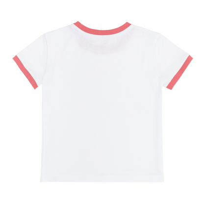 unisex white ringer tee with poppy red trim