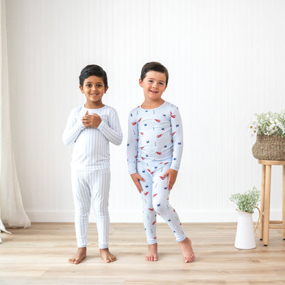 Long Sleeve Pajamas in Small Mist Stripe