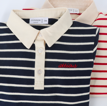 women's navy and cream stripe rugby shirt
