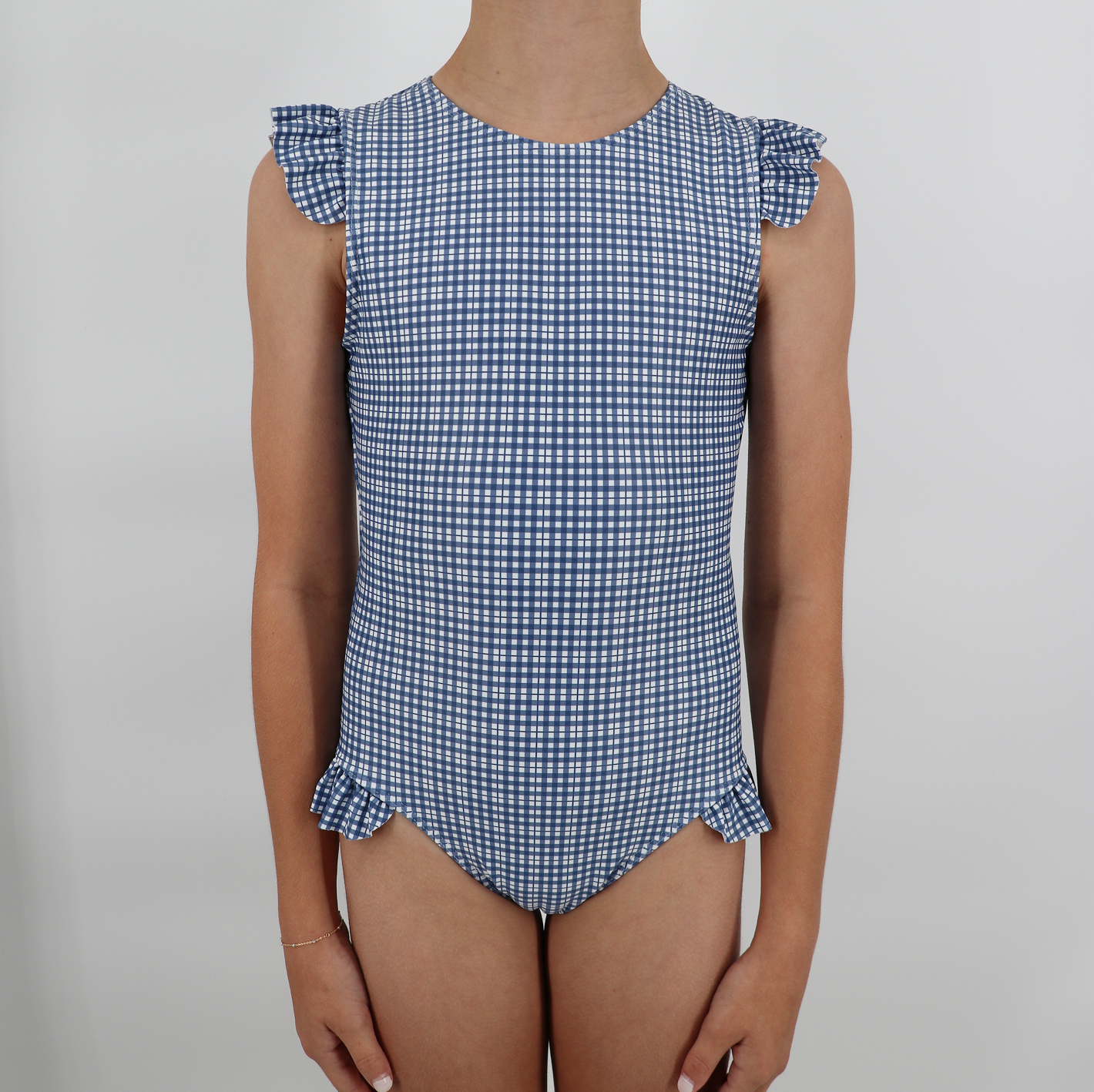 girls newport navy gingham ruffle cap sleeve one piece
