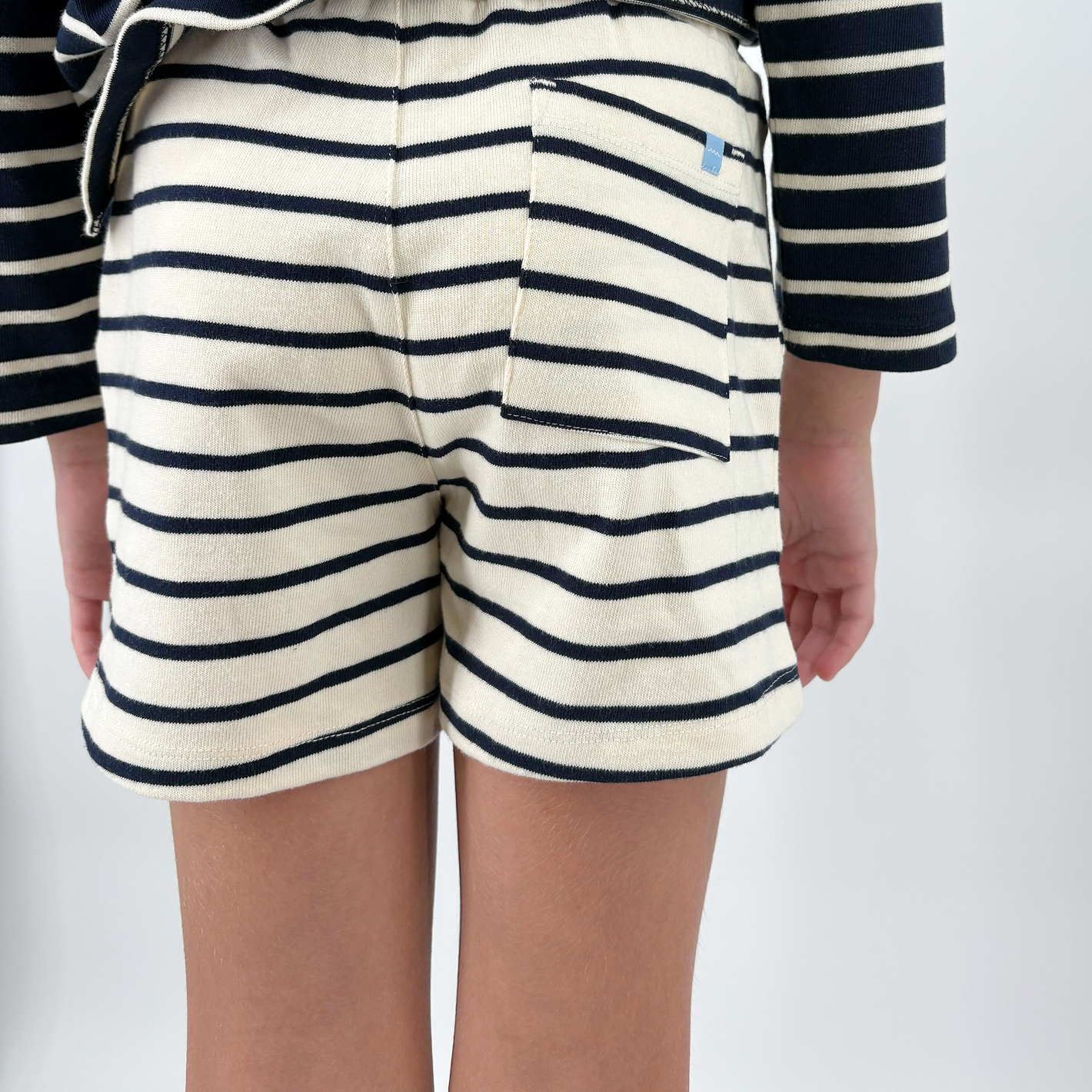 unisex cream and navy stripe short