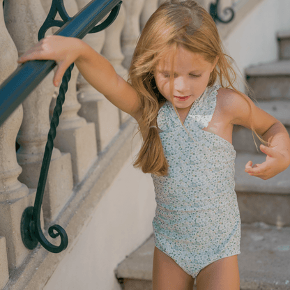 girls sea marsh floral v-neck crossover one piece