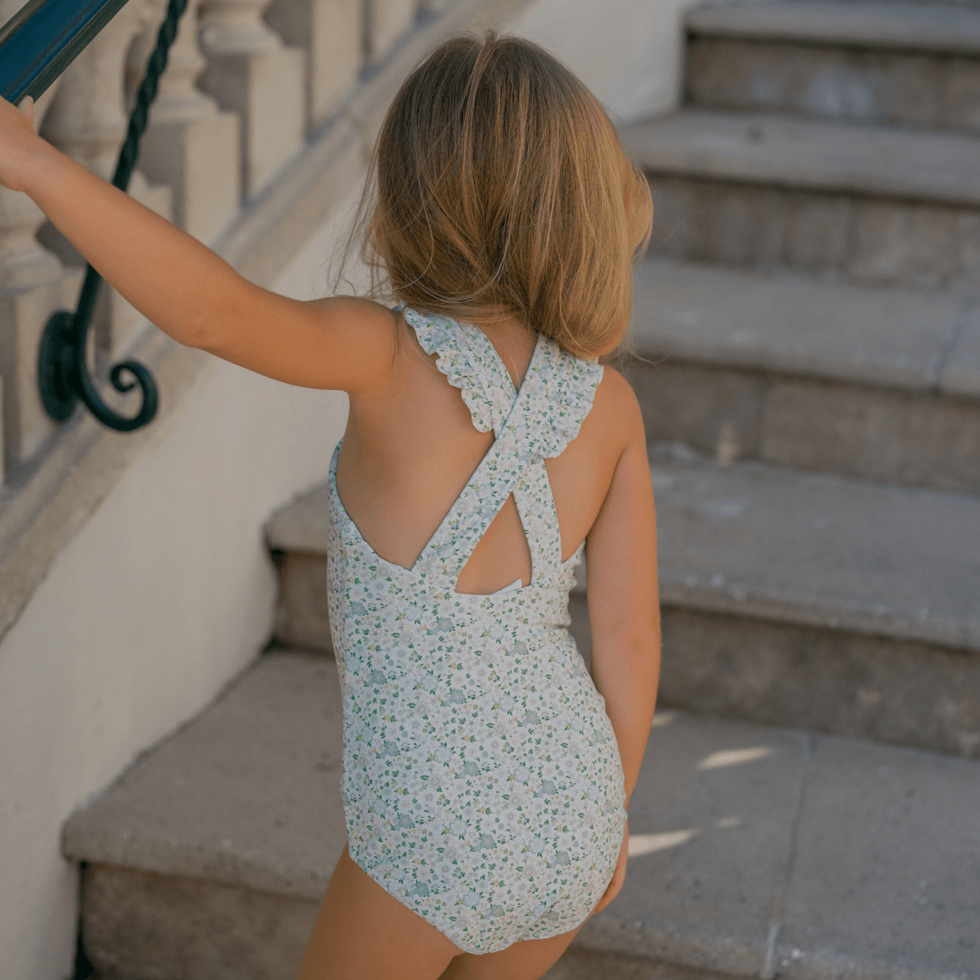 girls sea marsh floral v-neck crossover one piece
