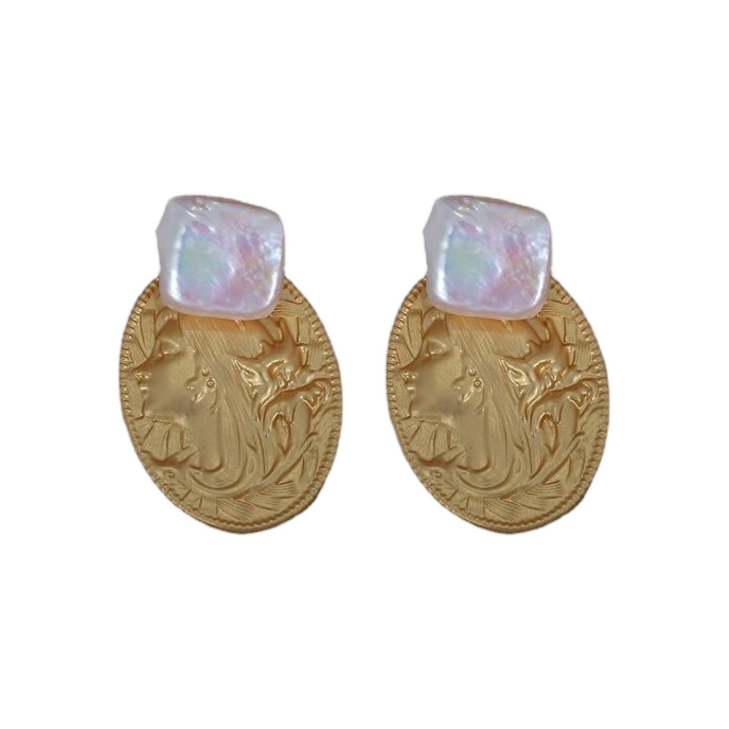 Embossed Coin Pearl Earrings