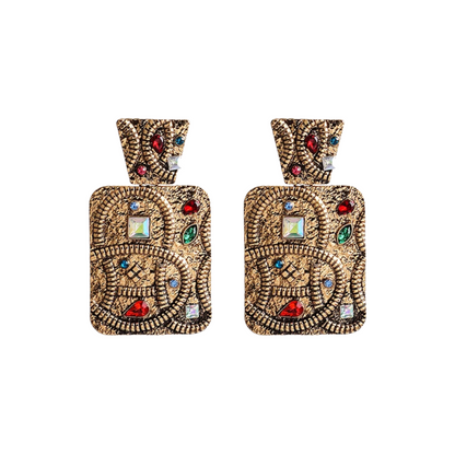 Rhinestone Studded Ethnic Drop Earrings