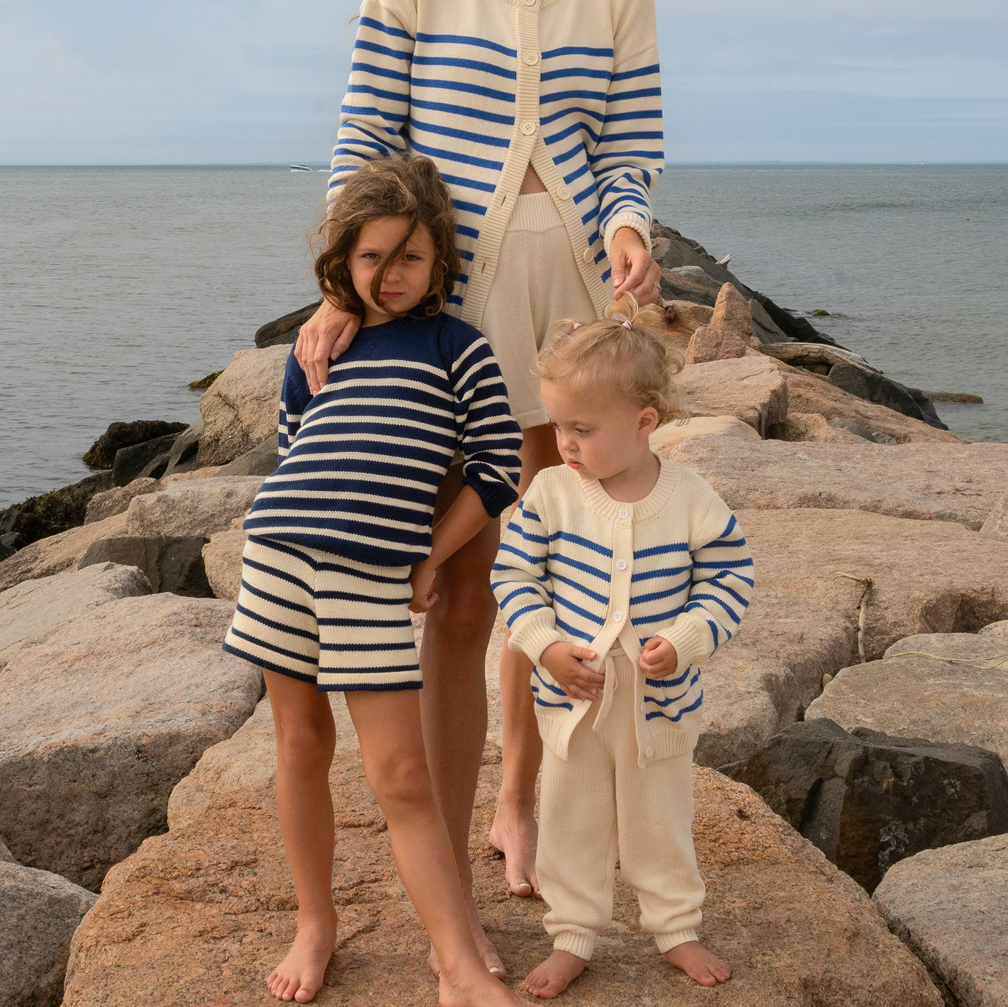 unisex navy and cream stripe knit sweater