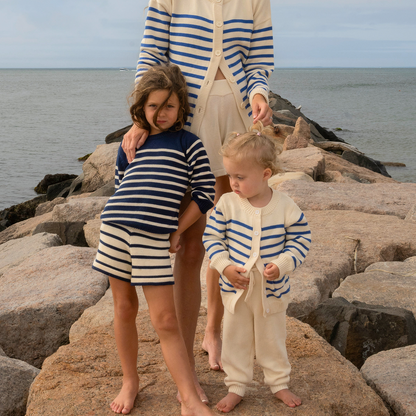 unisex navy and cream stripe knit sweater