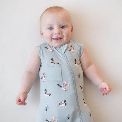 Zippered Sleeveless Romper in Mallard Duck
