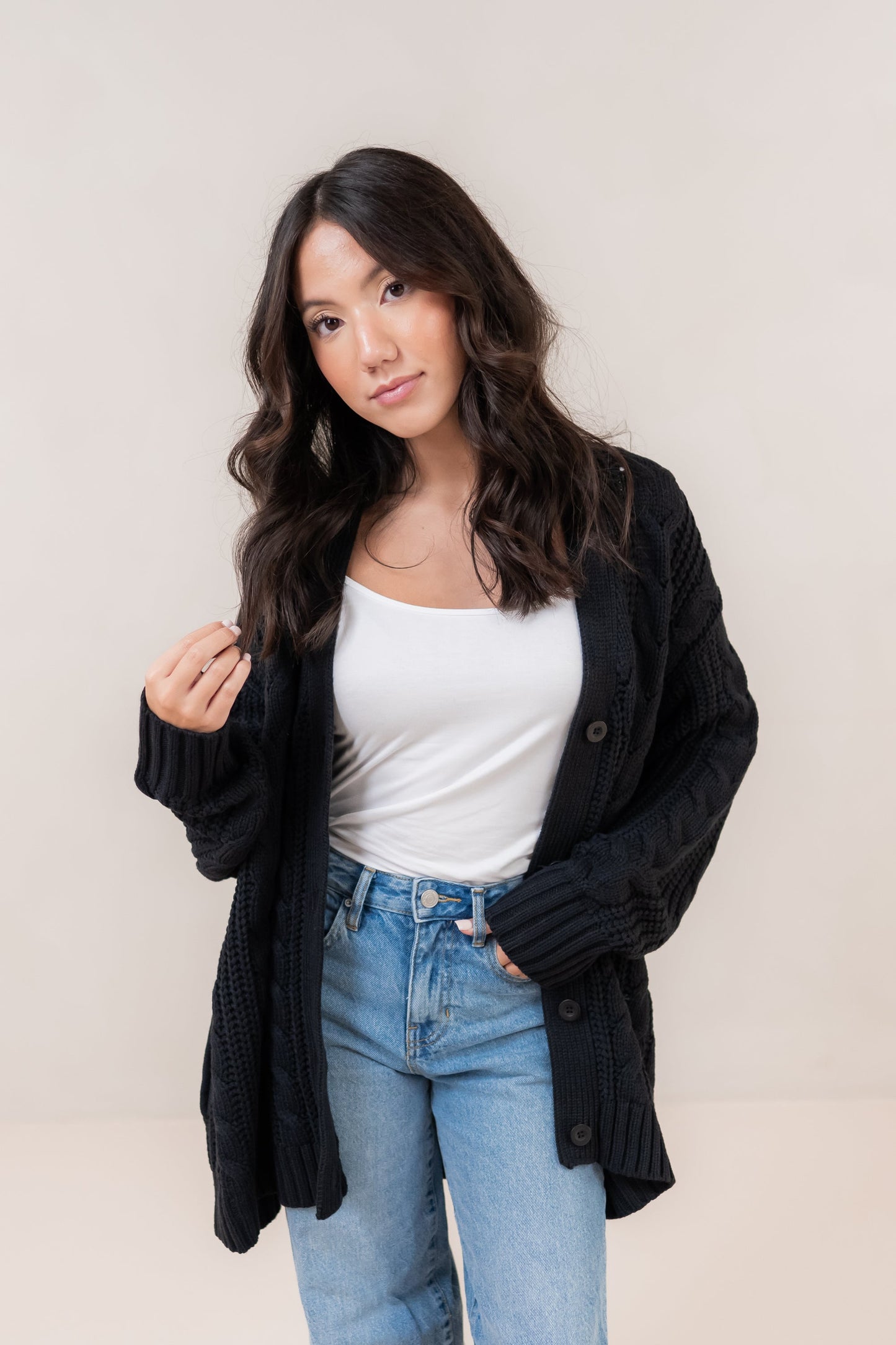 Cable Knit Adult Cardigan in Midnight