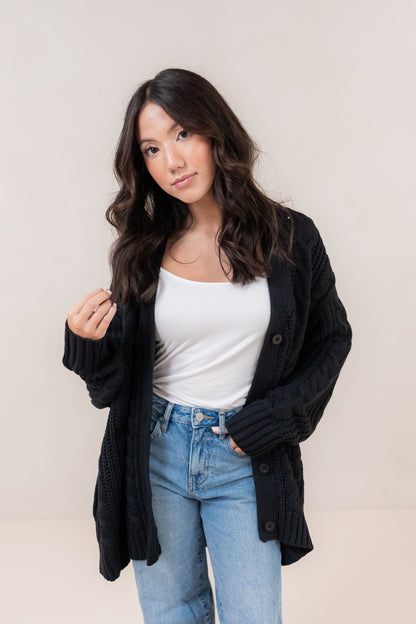 Cable Knit Adult Cardigan in Midnight