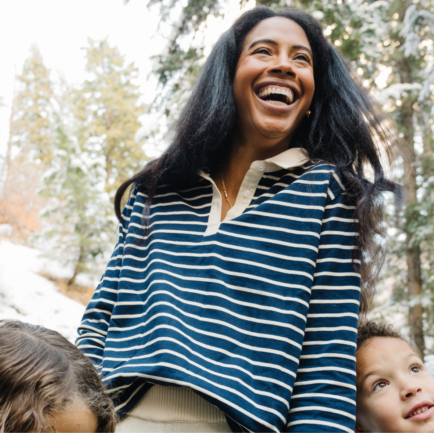 women's navy and cream stripe rugby shirt