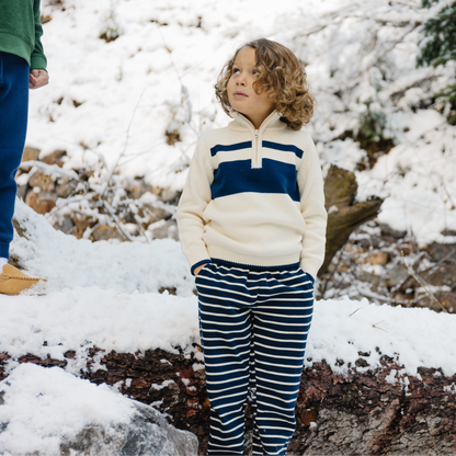 unisex navy and cream stripe pant