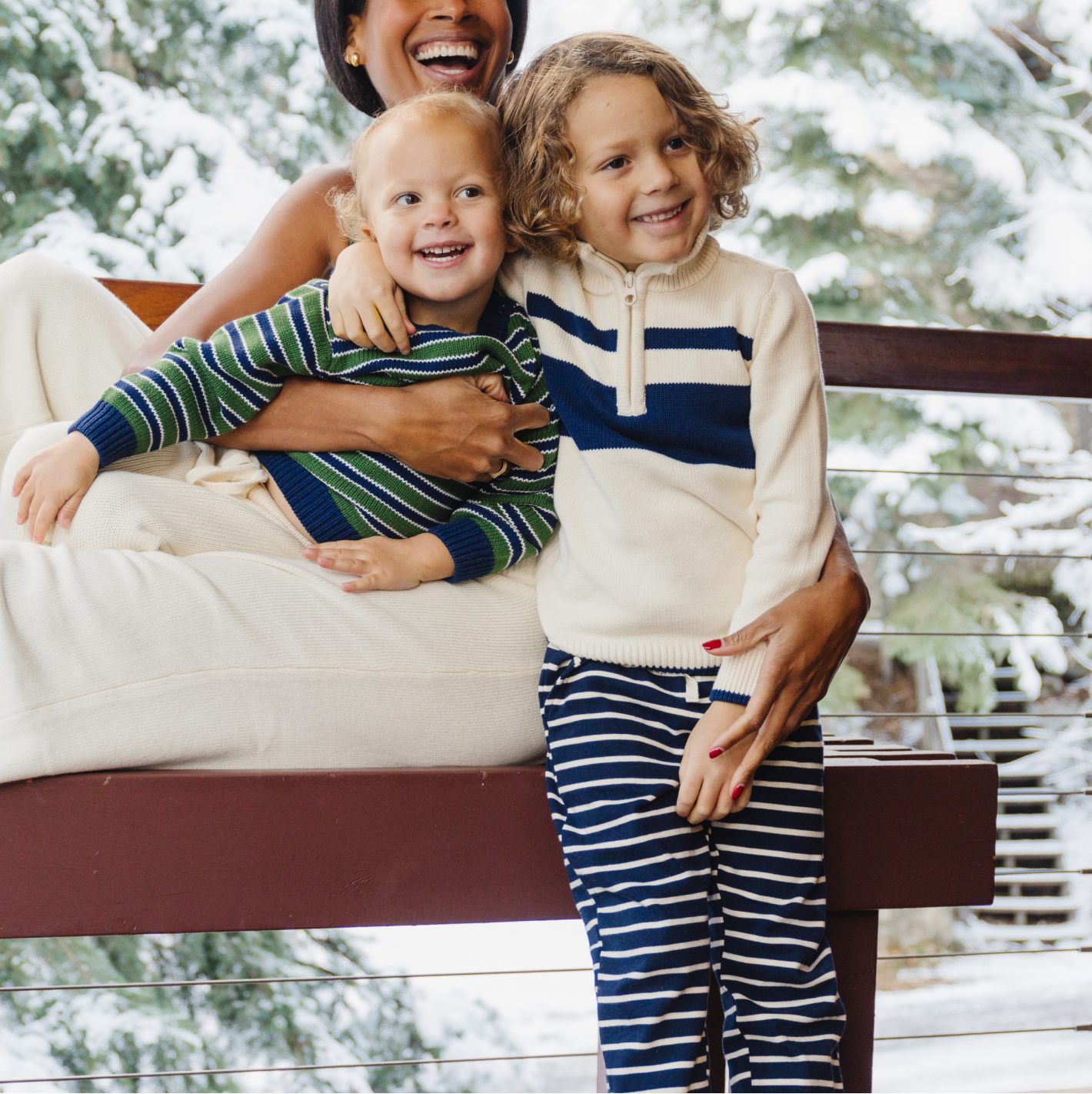 unisex navy and cream stripe pant