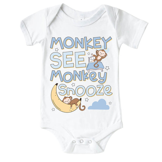 Monkey See, Monkey Snooze Graphic Bodysuit & Kids Tee | White