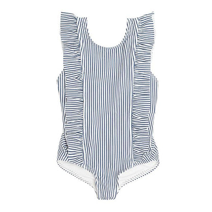 girls navy stripe ruffle one piece