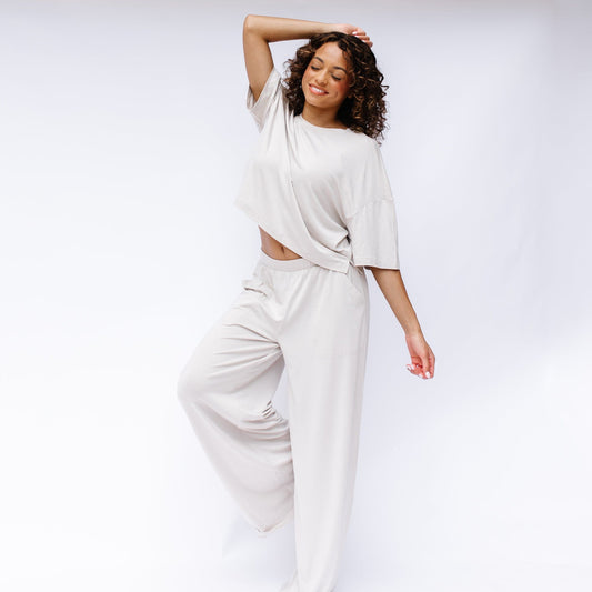 Women's Wide Leg Pant Set in Oat