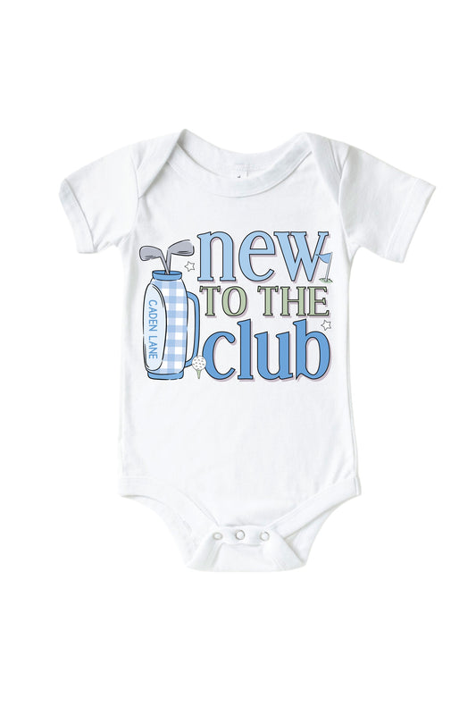 New To The Club Blue Graphic Bodysuit & Kids Tee | White