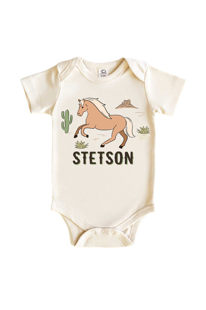 Personalized Pony Club Neutral Graphic Bodysuit & Kids Tee | Natural