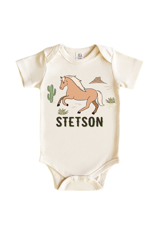 Personalized Pony Club Neutral Graphic Bodysuit & Kids Tee | Natural