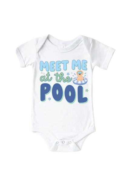 Pool Time Blue Graphic Bodysuit & Kids Tee | White