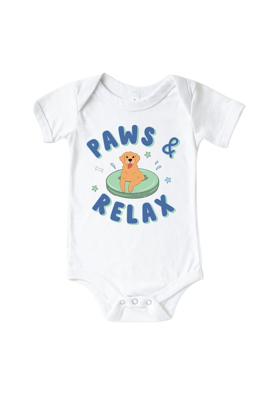 Paws & Relax Blue Graphic Bodysuit & Kids Tee | White