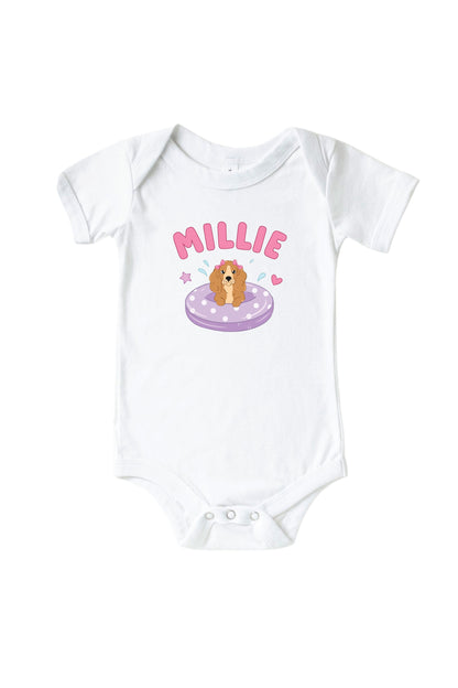 Personalized Poolside Pups Pink Graphic Bodysuit & Kids Tee | White