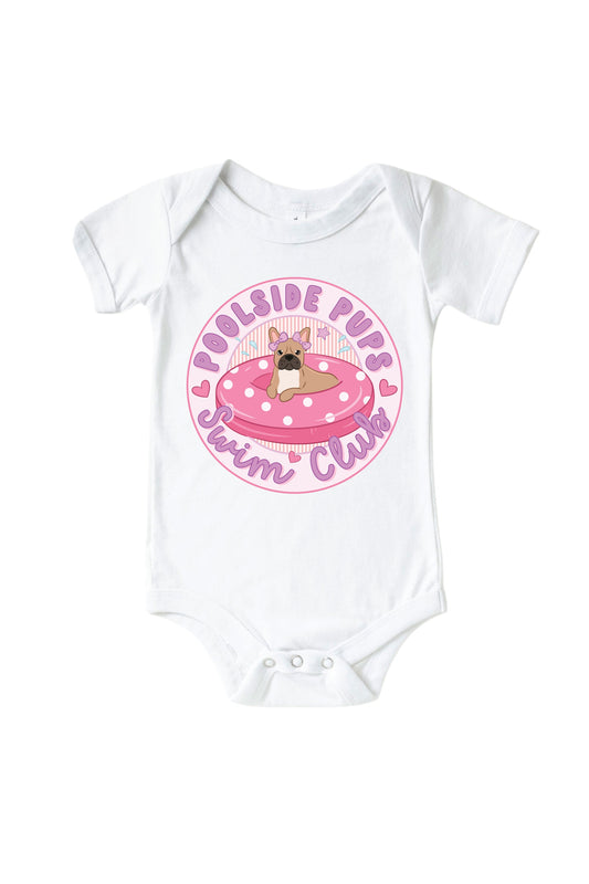 Swim Club Pink Graphic Bodysuit & Kids Tee | White