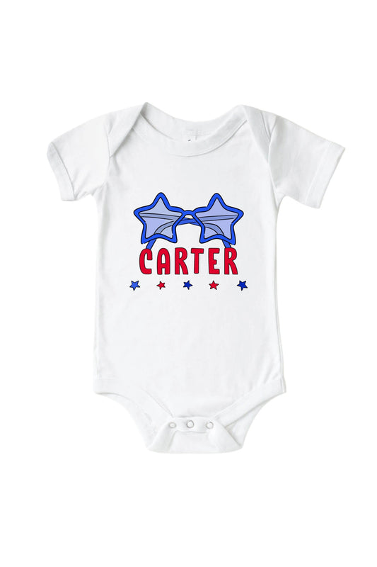 Personalized Red, White & Cool Graphic Bodysuit & Kids Tee | White