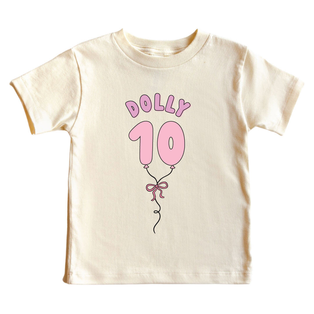 Personalized Pink Birthday Graphic Bodysuit & Kids Tee | Natural