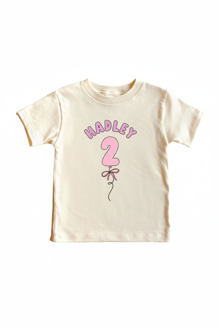 Personalized Pink Birthday Graphic Bodysuit & Kids Tee | Natural