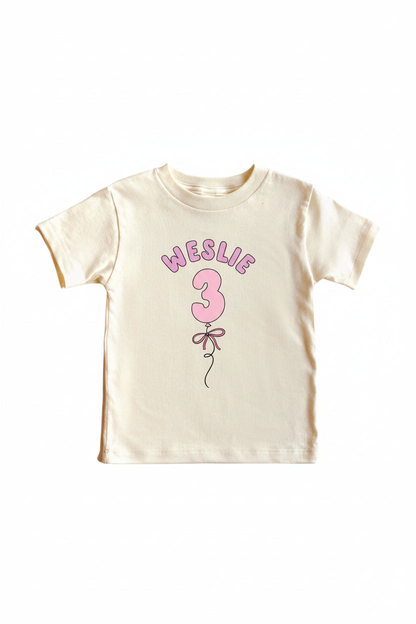 Personalized Pink Birthday Graphic Bodysuit & Kids Tee | Natural