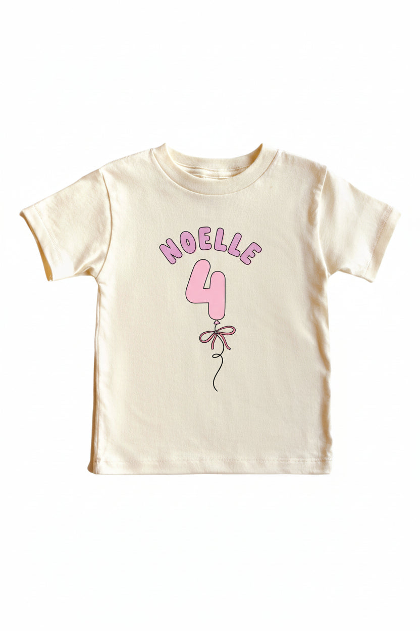 Personalized Pink Birthday Graphic Bodysuit & Kids Tee | Natural