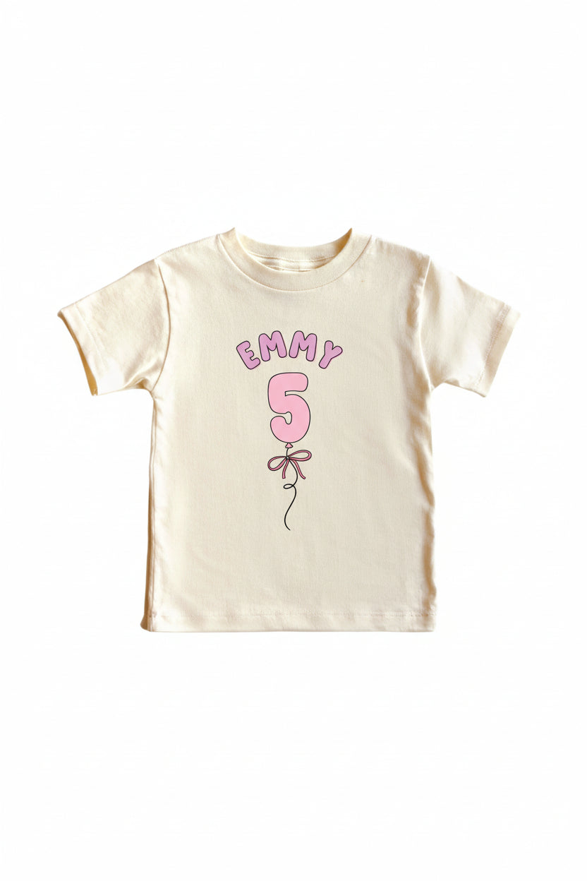 Personalized Pink Birthday Graphic Bodysuit & Kids Tee | Natural